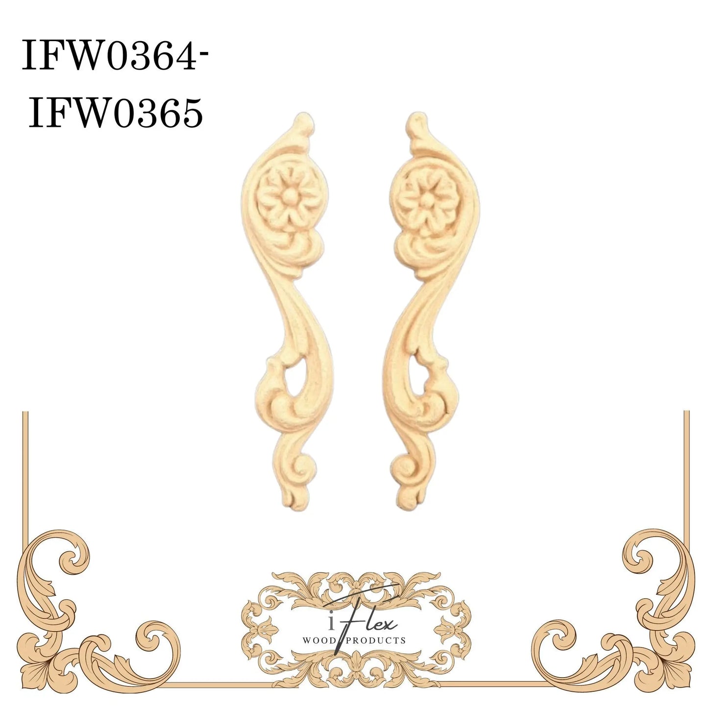 IFW 0364-0365 iFlex Wood Products Pair Drop bendable mouldings, flexible, wooden appliques