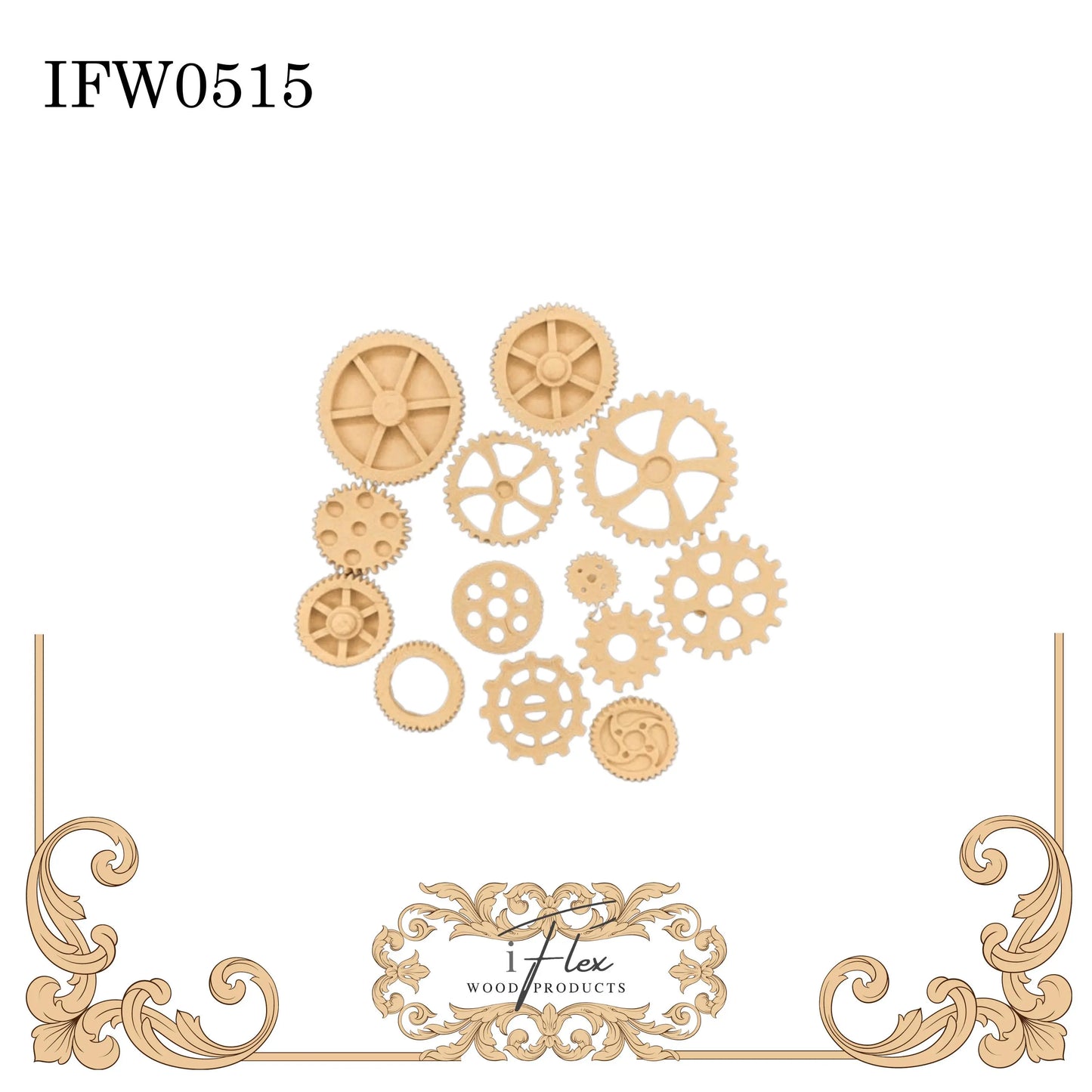 IFW 0515 iFlex Wood Products gears, steampunk Flexible Pliable Embellishment iFlex Wood Products