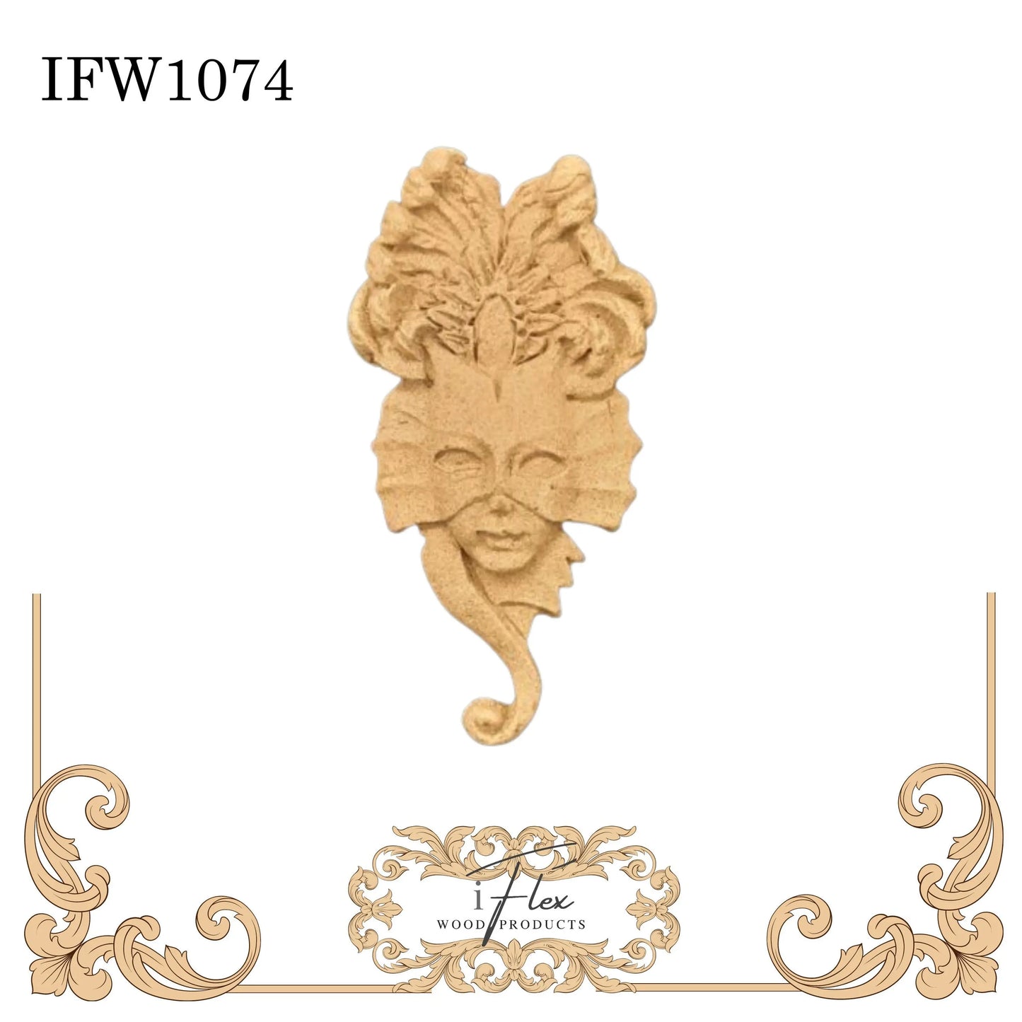 IFW 1074 iFlex Wood Products, bendable mouldings, flexible, wooden appliques, Mardi Gras Mask, lady mask