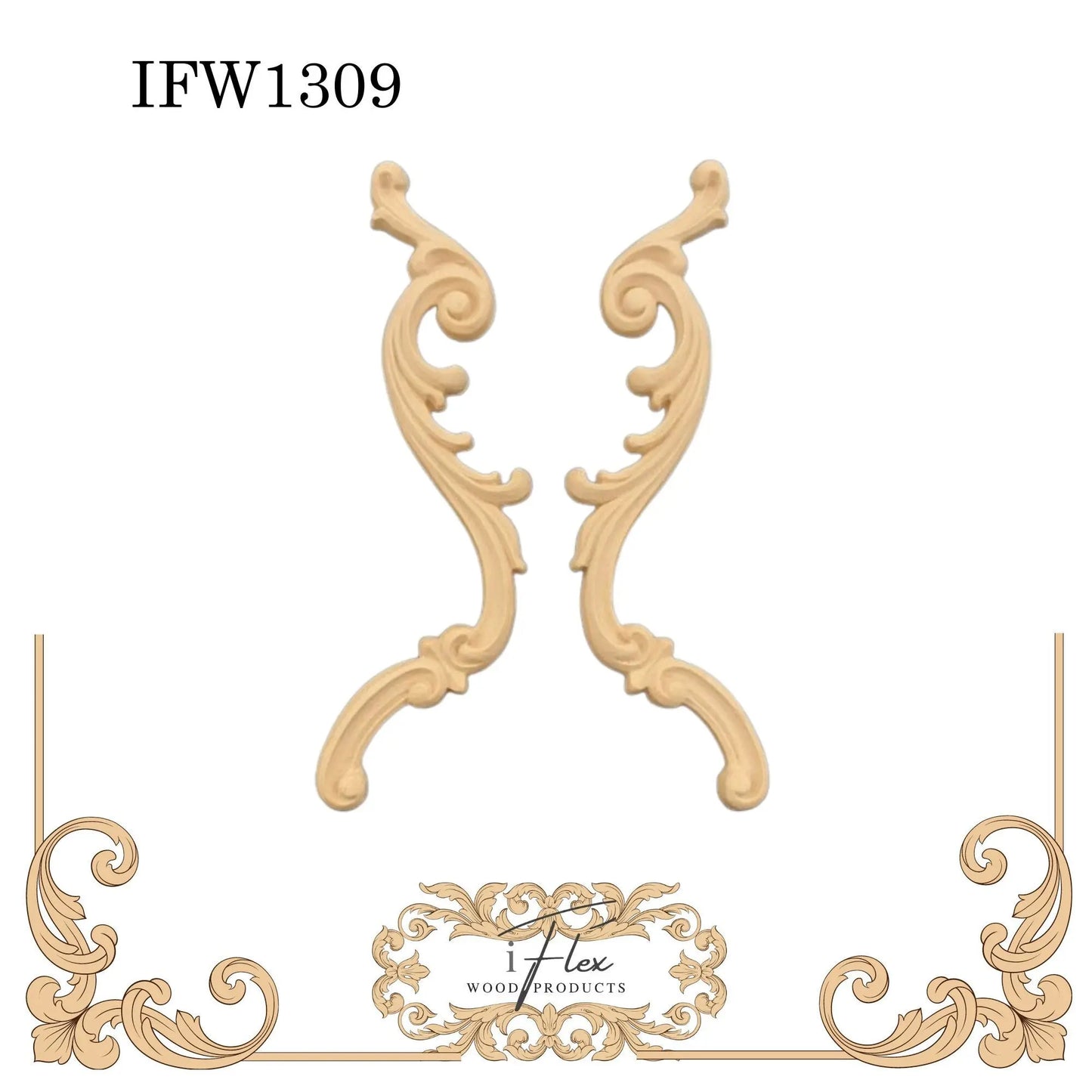IFW 1309 iFlex Wood Products, bendable mouldings, flexible, wooden appliques, scroll pair