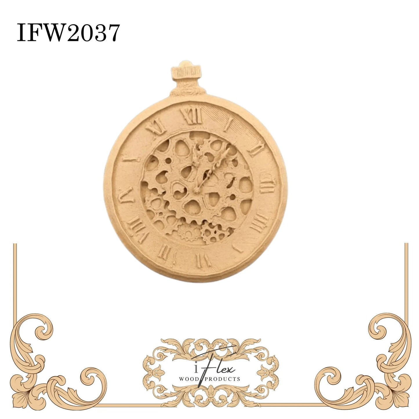 IFW 2037 iFlex Wood Products, bendable mouldings, flexible, wooden appliques, steampunk, clock
