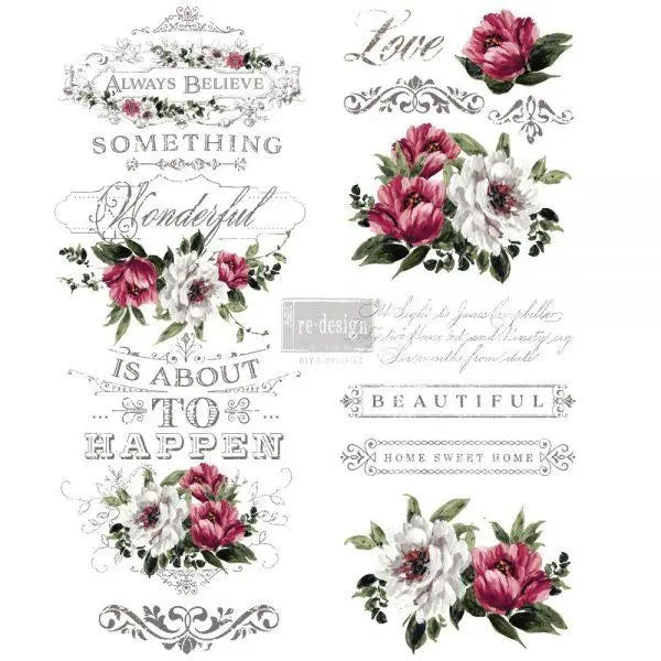 REDESIGN DECOR TRANSFERS® – HOPEFUL WISHES – DESIGN SIZE 22″ X 30″, CUT INTO 3 SHEETS Prima Re-Design