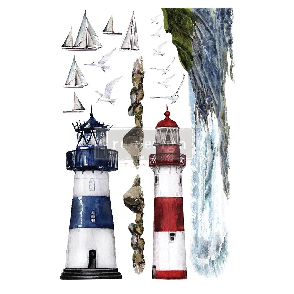 REDESIGN DECOR TRANSFERS® – LIGHTHOUSE – TOTAL SHEET SIZE 24″ X 35″, CUT INTO 2 SHEETS Prima Re-Design