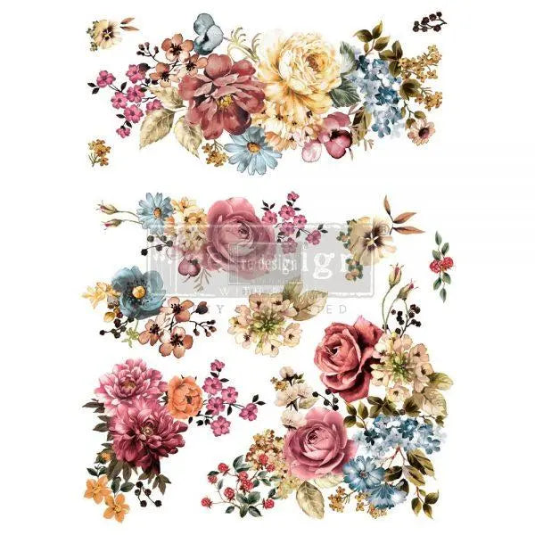 REDESIGN DECOR TRANSFERS® – RUBY ROSE – DESIGN SIZE 22″ X 30″, CUT INTO 3 SHEETS Prima Re-Design