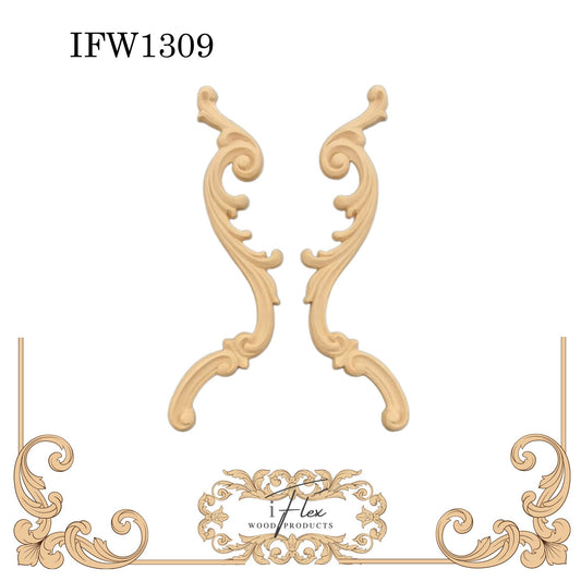 IFW 1309 iFlex Wood Products, bendable mouldings, flexible, wooden appliques, scroll pair