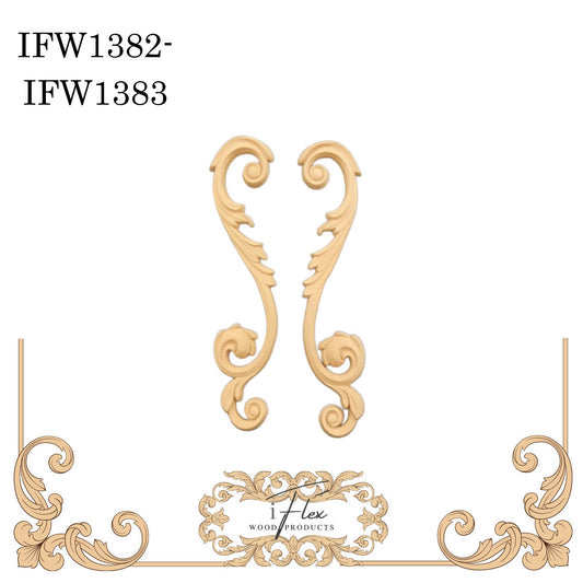 IFW 1382-1383 iFlex Wood Products, bendable mouldings, flexible, wooden appliques, scroll pair