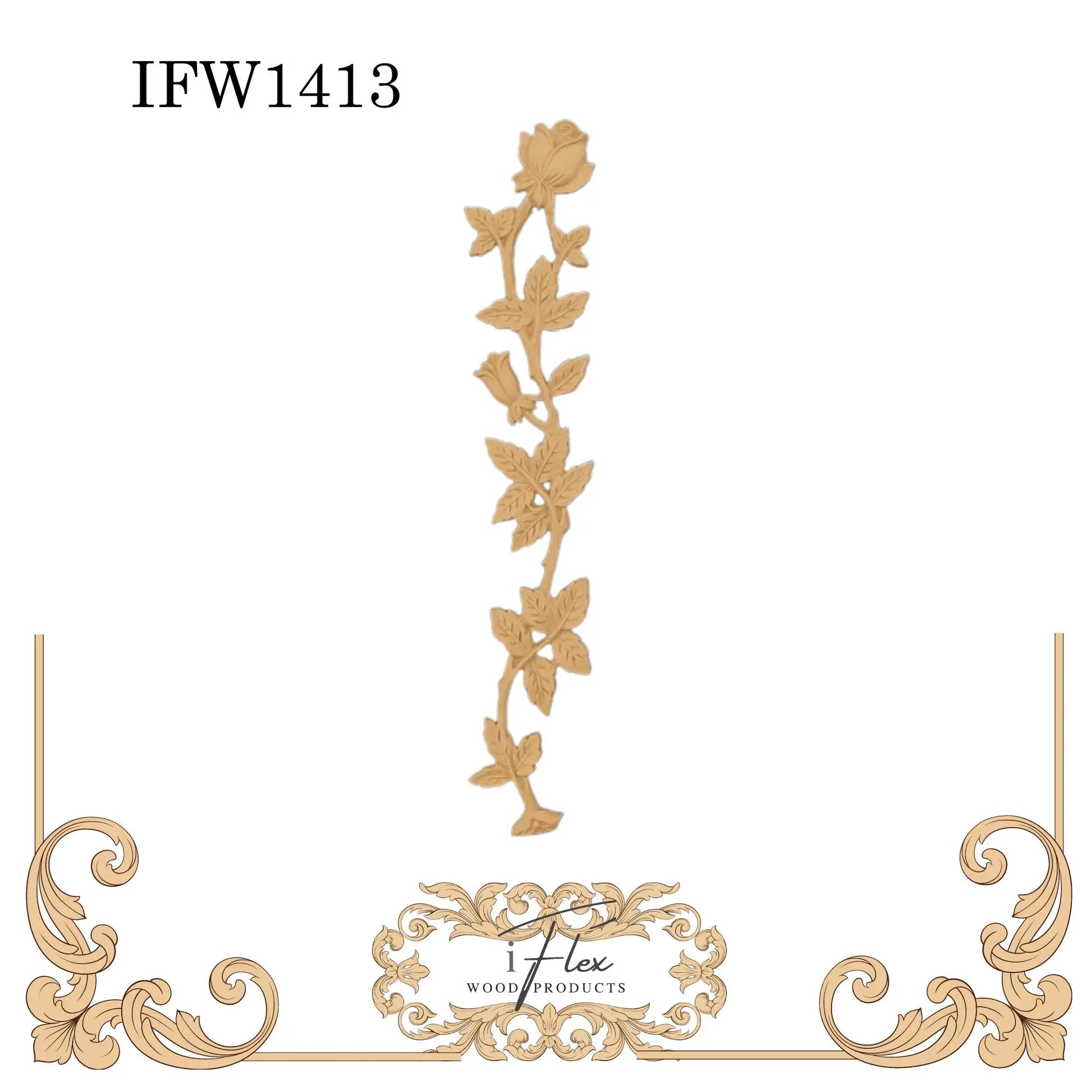 Flower garland, rose garland IFW 1413  one piece iFlex Wood Products, bendable mouldings, flexible, wooden appliques, flower stem iFlex Wood Products