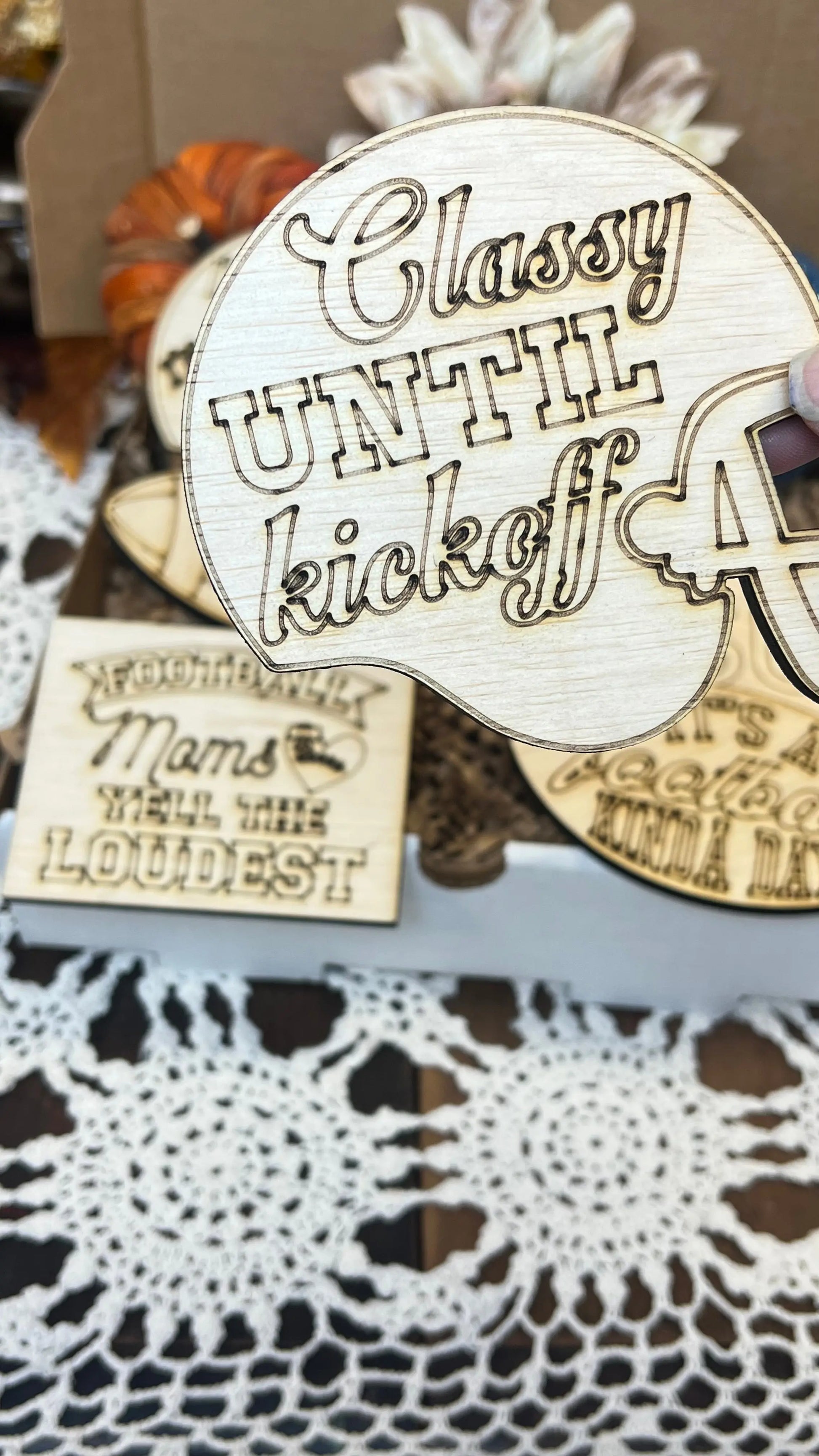 Football tiered tray decor: I am no lady, I'm a LSU fan, 7 piece set Sisters by Choice