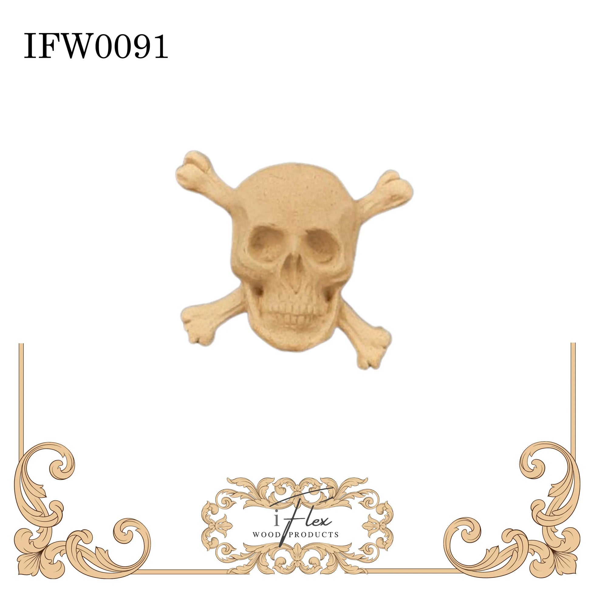 IFW 0091 iFlex Wood Products Skull, Misc bendable mouldings, flexible, wooden appliques iFlex Wood Products