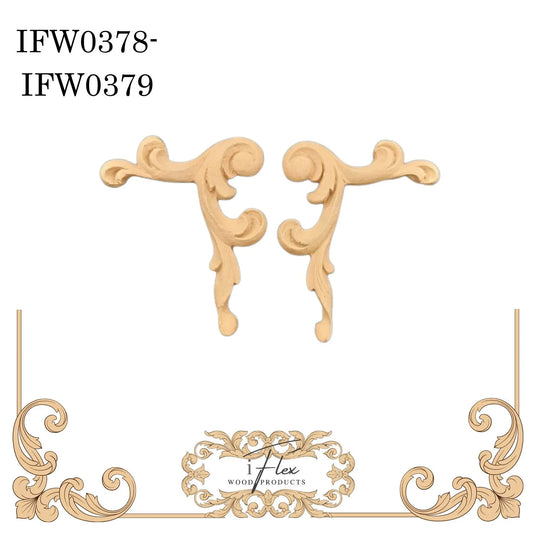 IFW 0378-0379  iFlex Wood Products Pair scrolls bendable mouldings, flexible, wooden appliques