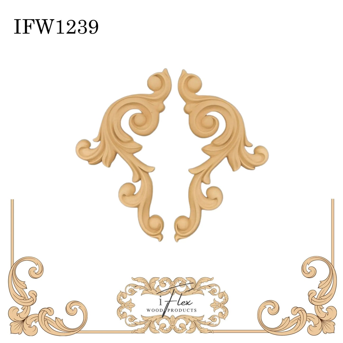 IFW 1239 iFlex Wood Products, bendable mouldings, flexible, wooden appliques, scroll pair