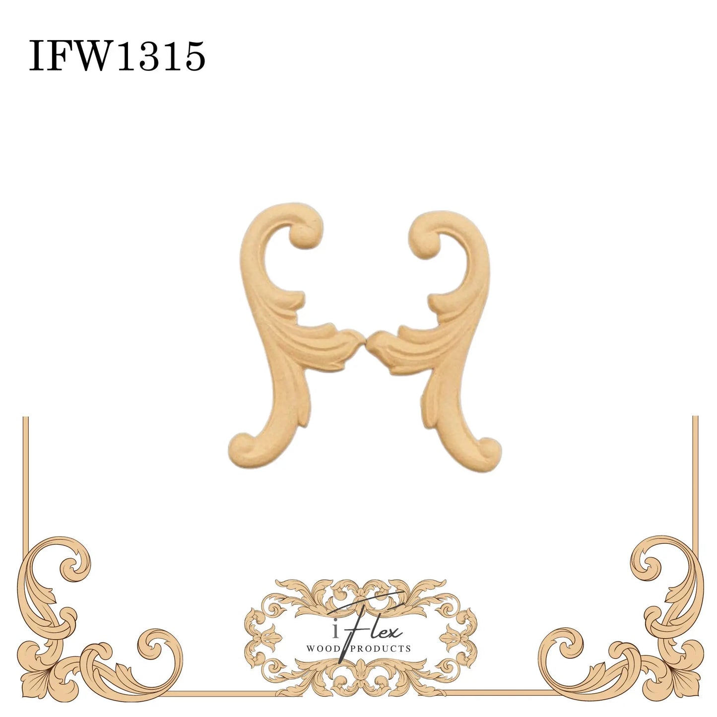 IFW 1315 iFlex Wood Products, bendable mouldings, flexible, wooden appliques, scroll pair iFlex Wood Products