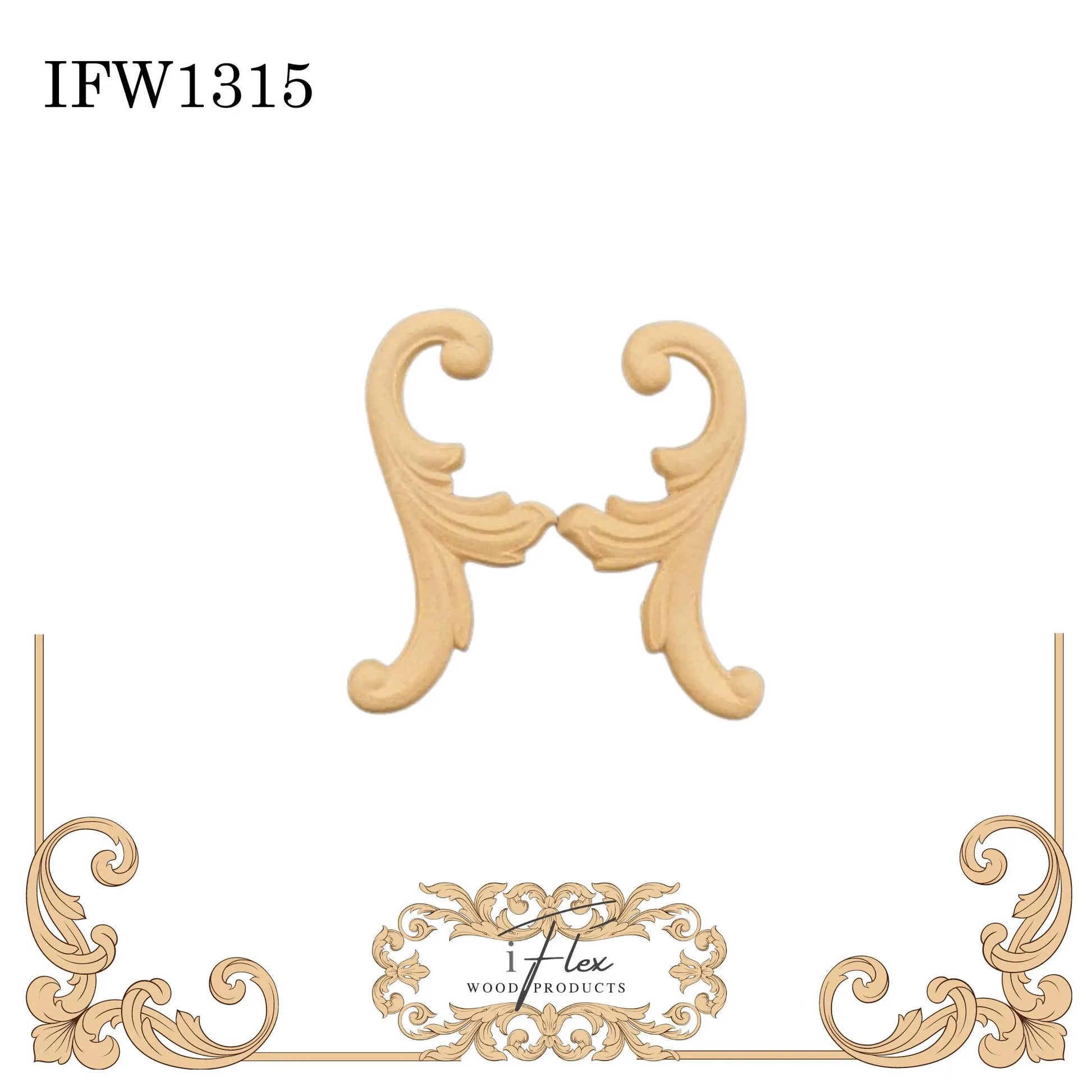 IFW 1315 iFlex Wood Products, bendable mouldings, flexible, wooden appliques, scroll pair iFlex Wood Products