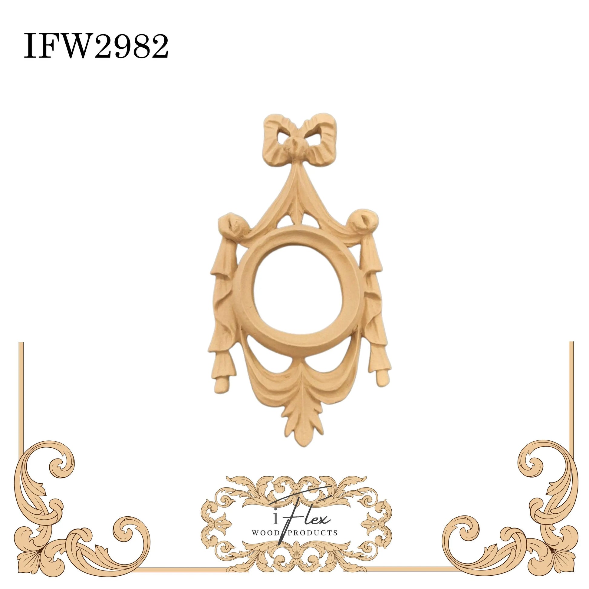 IFW 2982 iFlex Wood Products, bendable mouldings, flexible, wooden appliques, centerpiece, drop