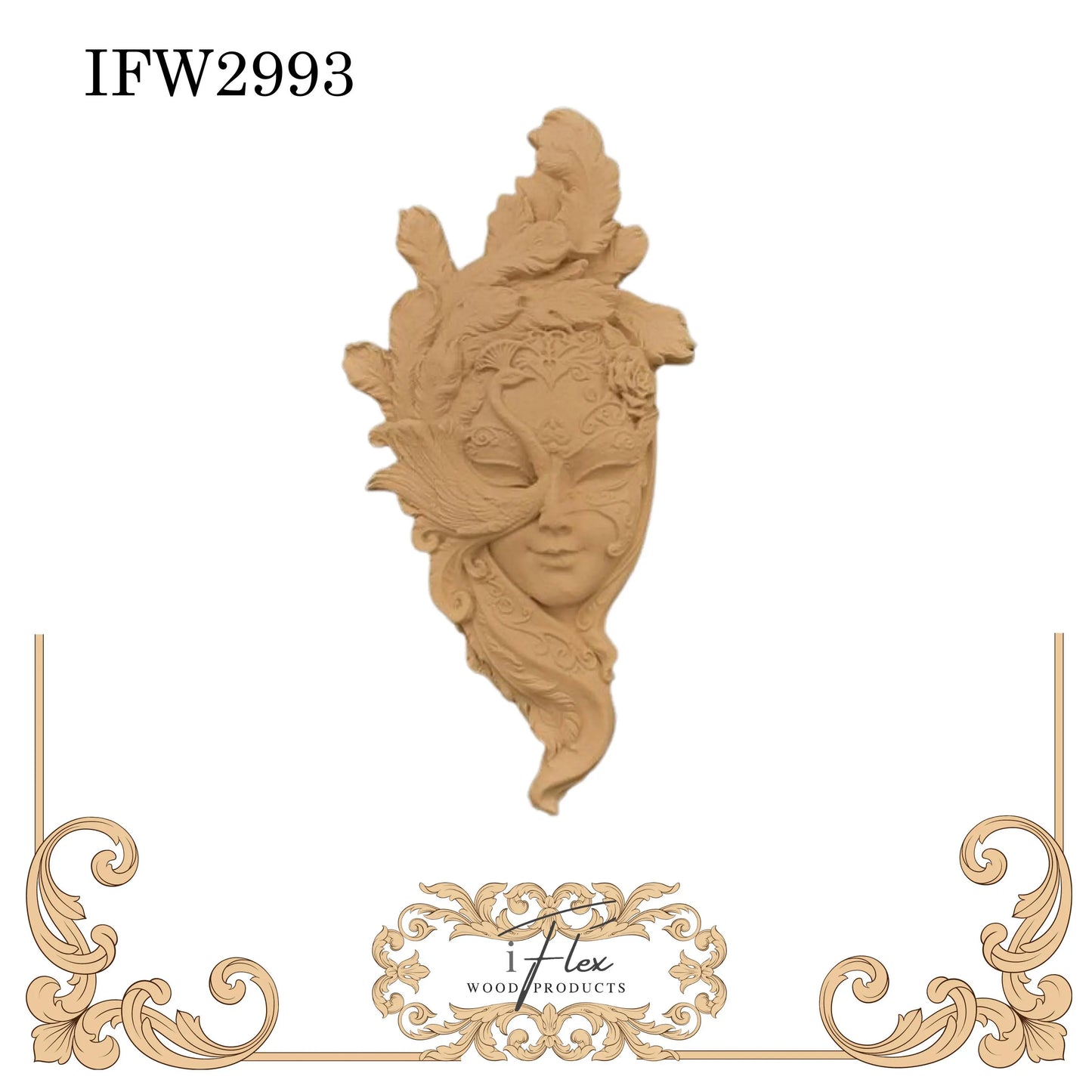 IFW 2993 iFlex Wood Products Mardi Gras mask, lady mask Flexible Pliable Embellishment iFlex Wood Products