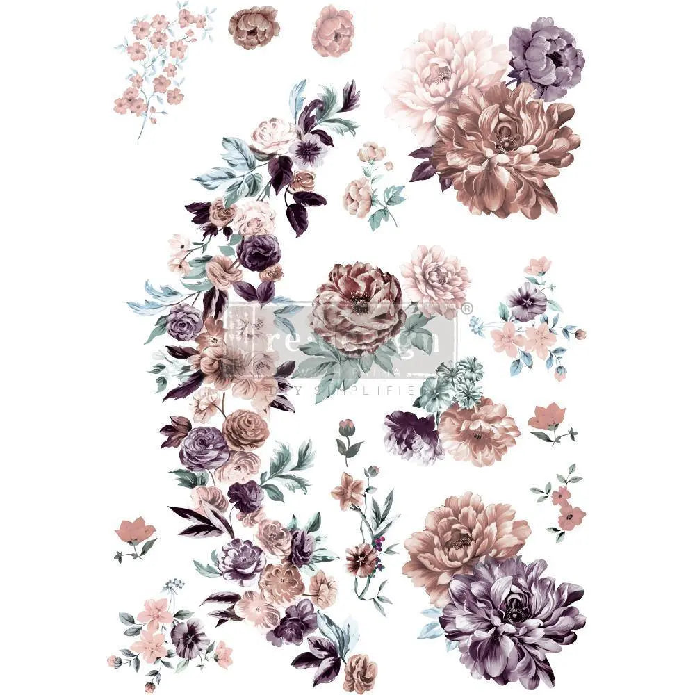 REDESIGN DECOR TRANSFERS® – BURGUNDY ROSE GARDEN – TOTAL SHEET SIZE 24″ X 35″, CUT INTO 3 SHEETS Prima Re-Design