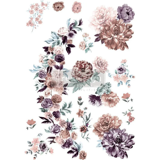 REDESIGN DECOR TRANSFERS® – BURGUNDY ROSE GARDEN – TOTAL SHEET SIZE 24″ X 35″, CUT INTO 3 SHEETS Prima Re-Design