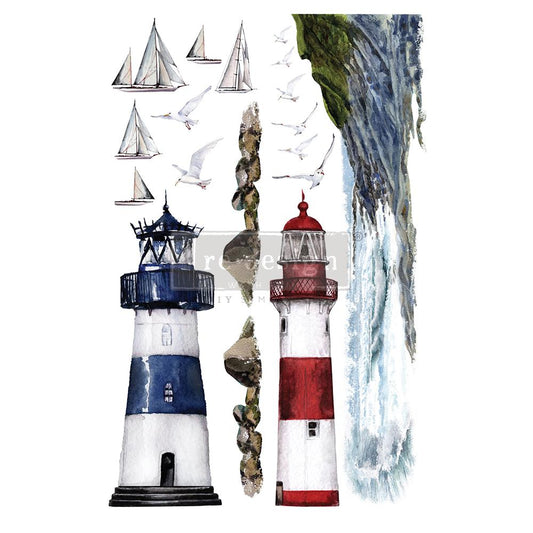 REDESIGN DECOR TRANSFERS® – LIGHTHOUSE – TOTAL SHEET SIZE 24″ X 35″, CUT INTO 2 SHEETS