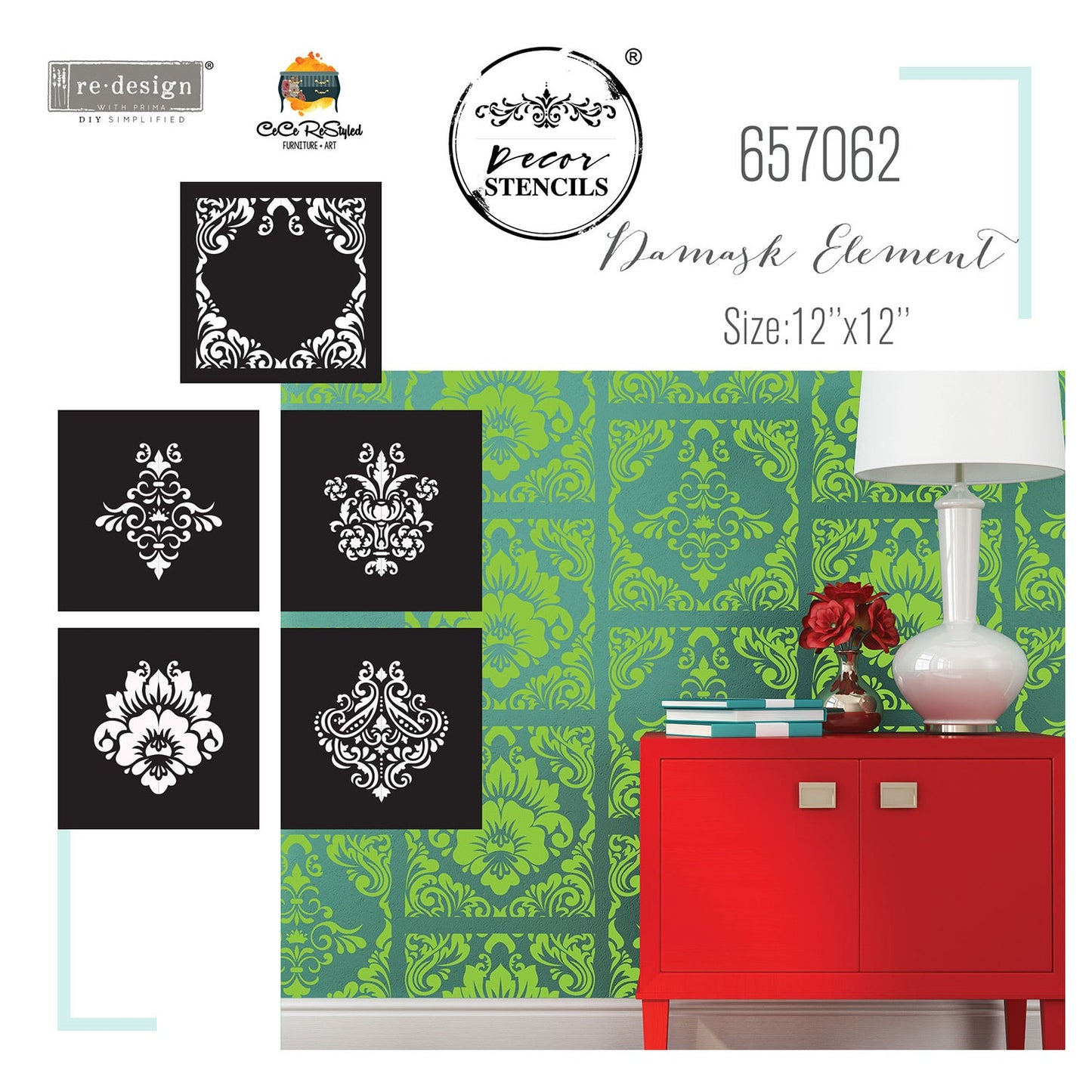 Re- Design with Prima  Stencils® Cece - Mix & Style - Damask Elements
