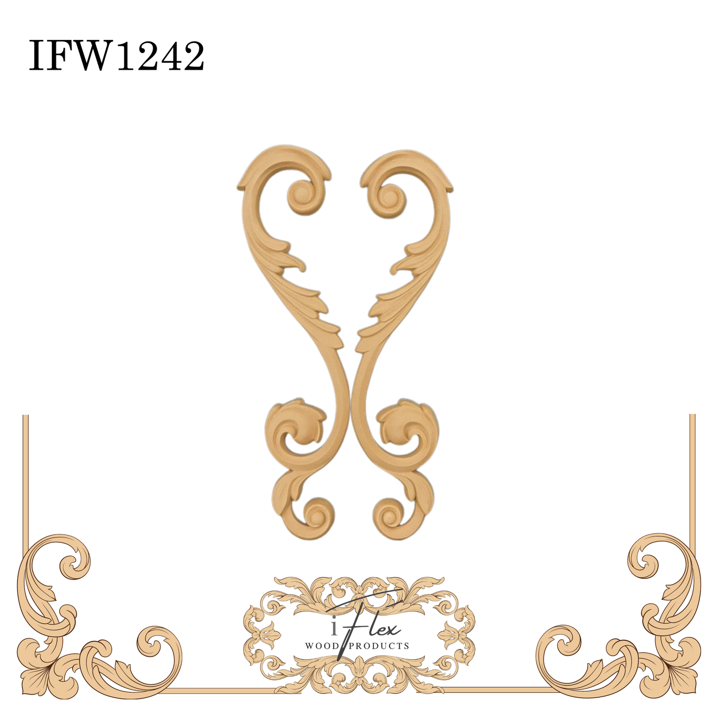 IFW 1242 iFlex Wood Products, bendable mouldings, flexible, wooden appliques, scroll pair