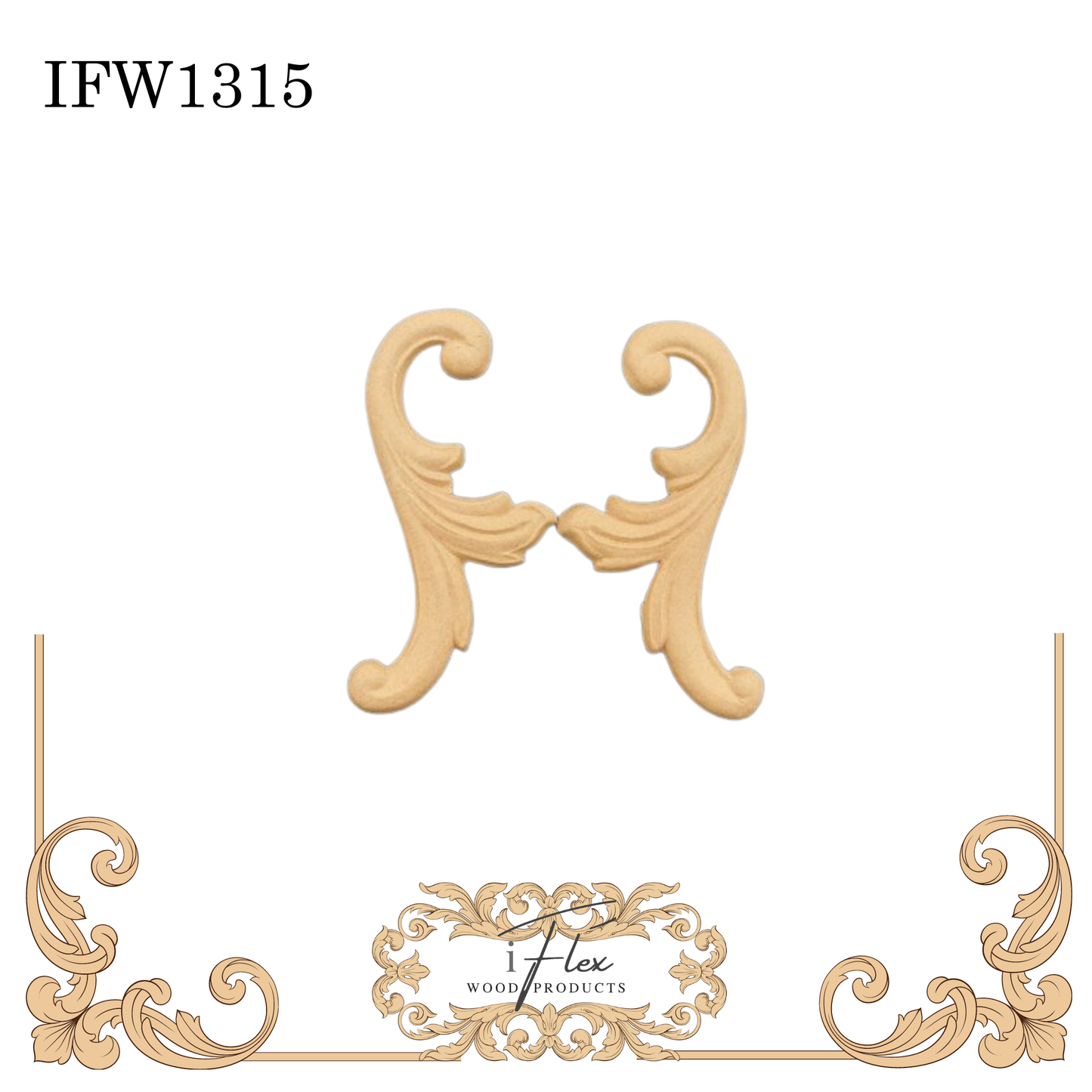 IFW 1315 iFlex Wood Products, bendable mouldings, flexible, wooden appliques, scroll pair