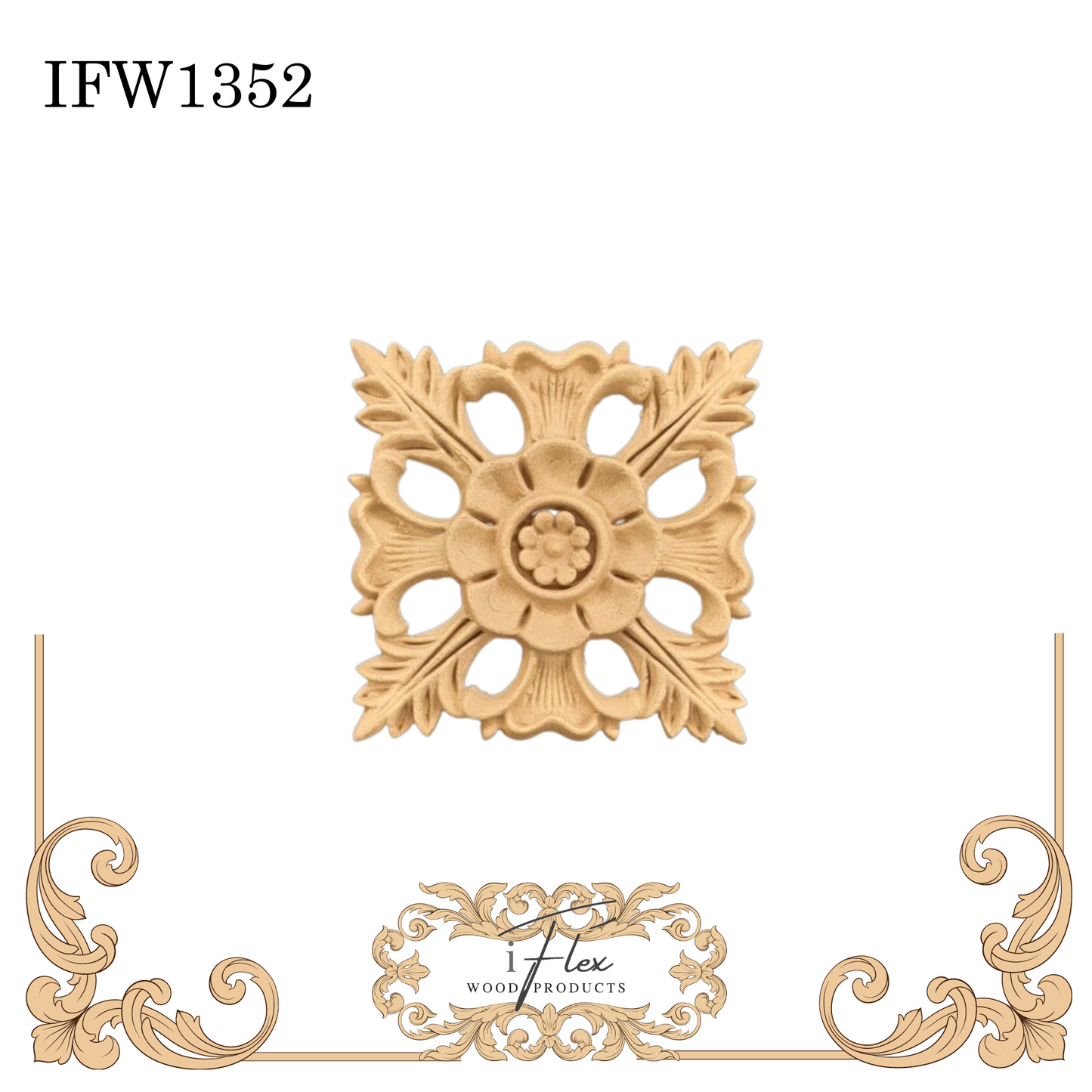 IFW 1352 iFlex Wood Products, bendable mouldings, flexible, wooden appliques, square centerpiece