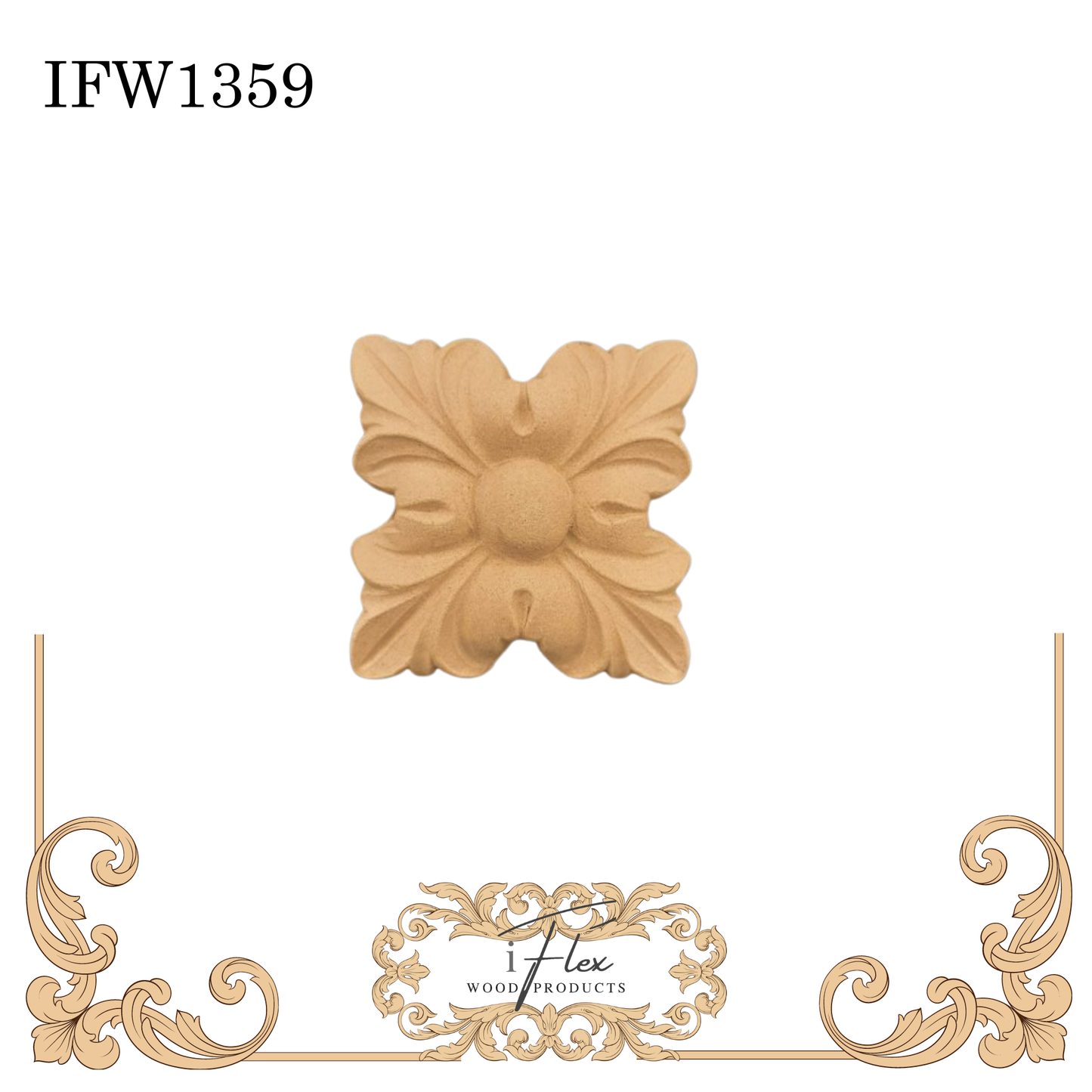 IFW 1359 iFlex Wood Products, bendable mouldings, flexible, wooden appliques, flower square centerpiece
