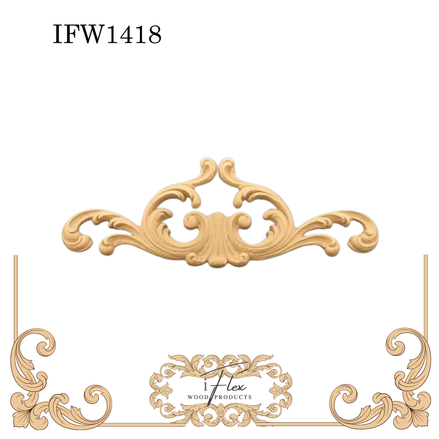 IFW 1418 iFlex Wood Products, bendable mouldings, flexible, wooden appliques, plume, centerpiece