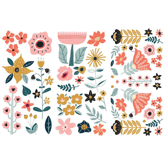 Doodle Flowers Mini-Transfer - Total Sheet Size: 6″ X 12″