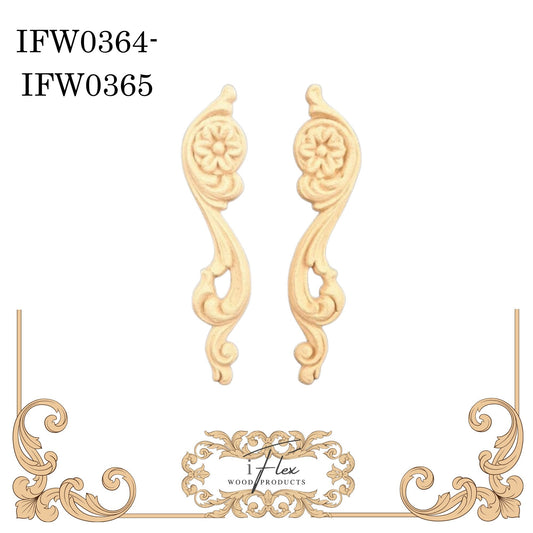 IFW 0364-0365  iFlex Wood Products Pair Drop bendable mouldings, flexible, wooden appliques