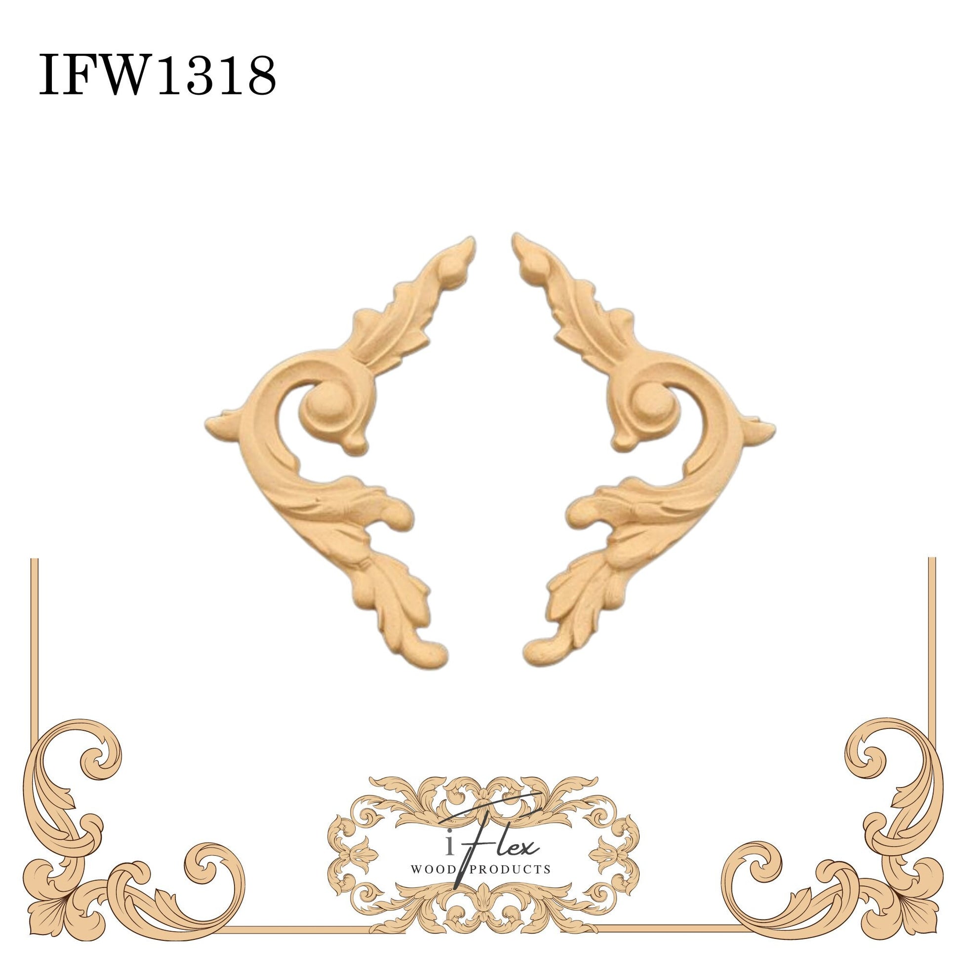 IFW 1318-1319 iFlex Wood Products, bendable mouldings, flexible, wooden appliques, pair corners