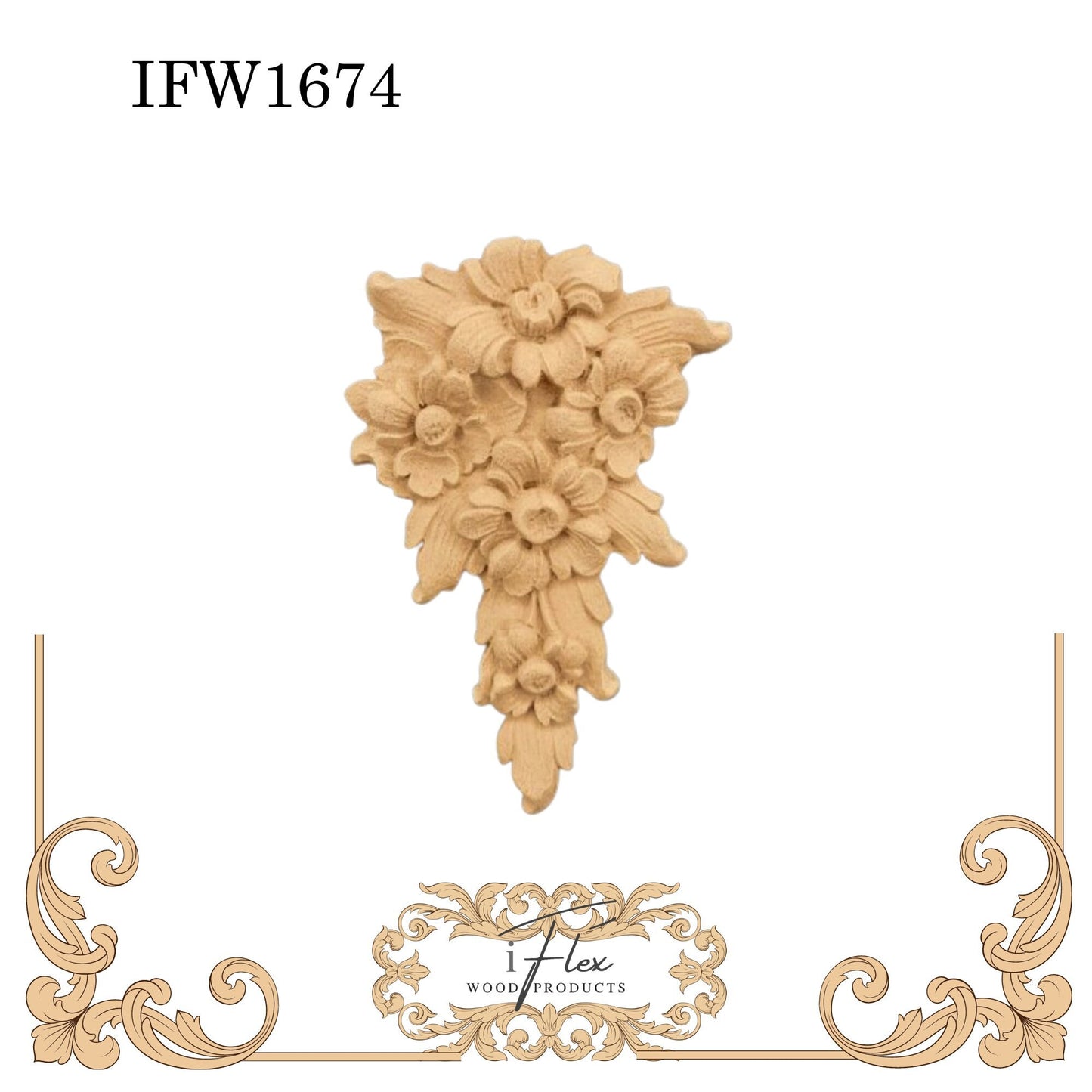 IFW 1674 iFlex Wood Products, bendable mouldings, flexible, wooden appliques, flower drop