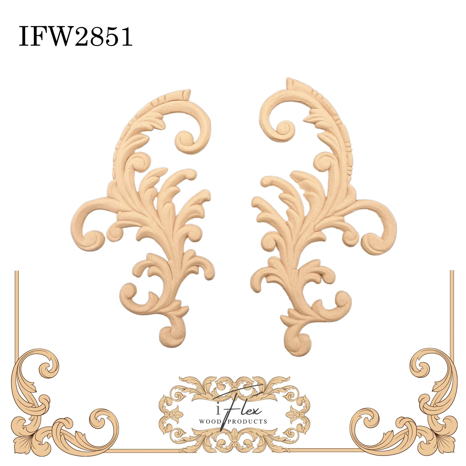 IFW 2851 iFlex Wood Products, bendable mouldings, flexible, wooden appliques, scroll pair