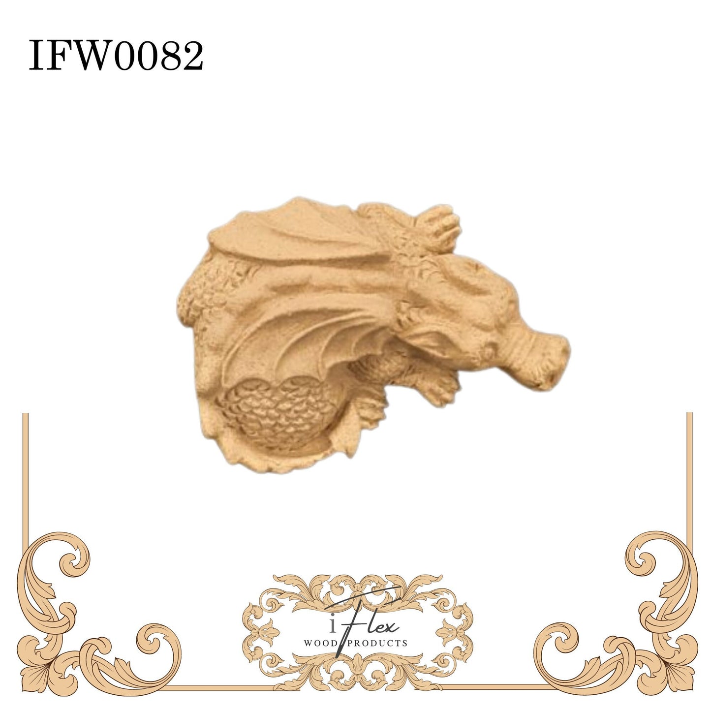 IFW 0082 iFlex Wood Products Dragon, Animal bendable mouldings, flexible, wooden appliques