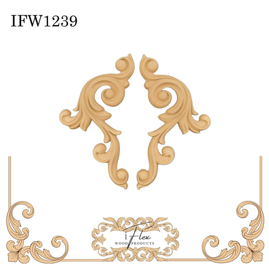 IFW 1239 iFlex Wood Products, bendable mouldings, flexible, wooden appliques, scroll pair