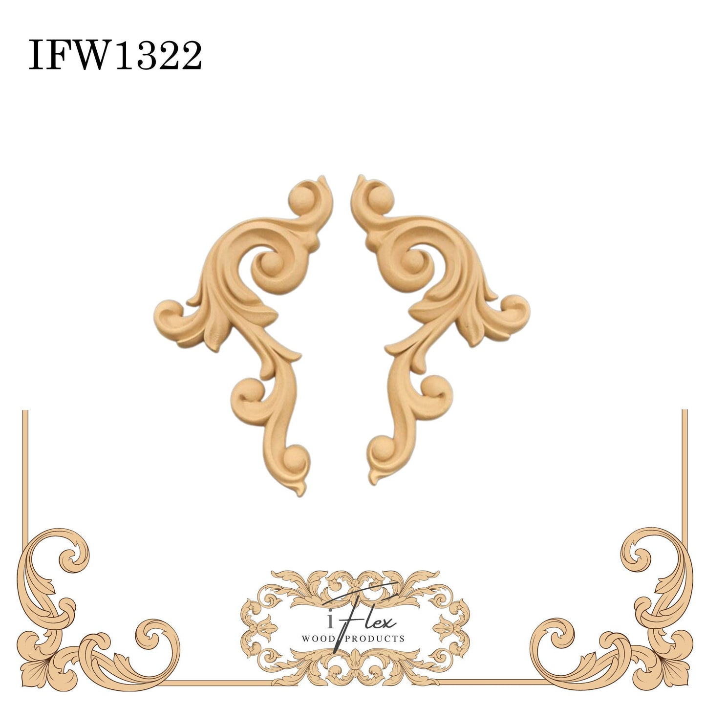 IFW 1322-1324 iFlex Wood Products, bendable mouldings, flexible, wooden appliques, scroll pair
