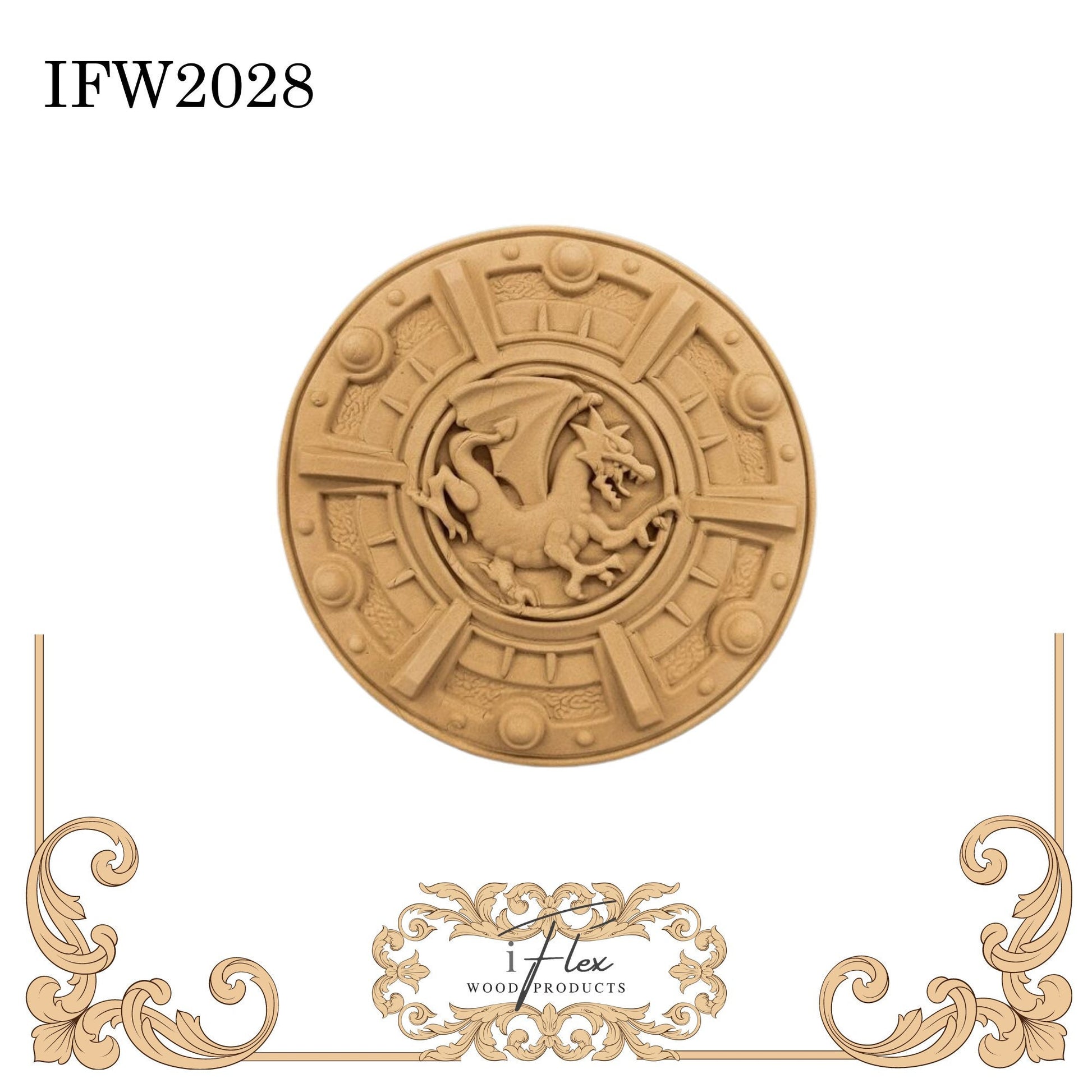 IFW 2028 iFlex Wood Products, bendable mouldings, flexible, wooden appliques, centerpiece, shield, steampunk