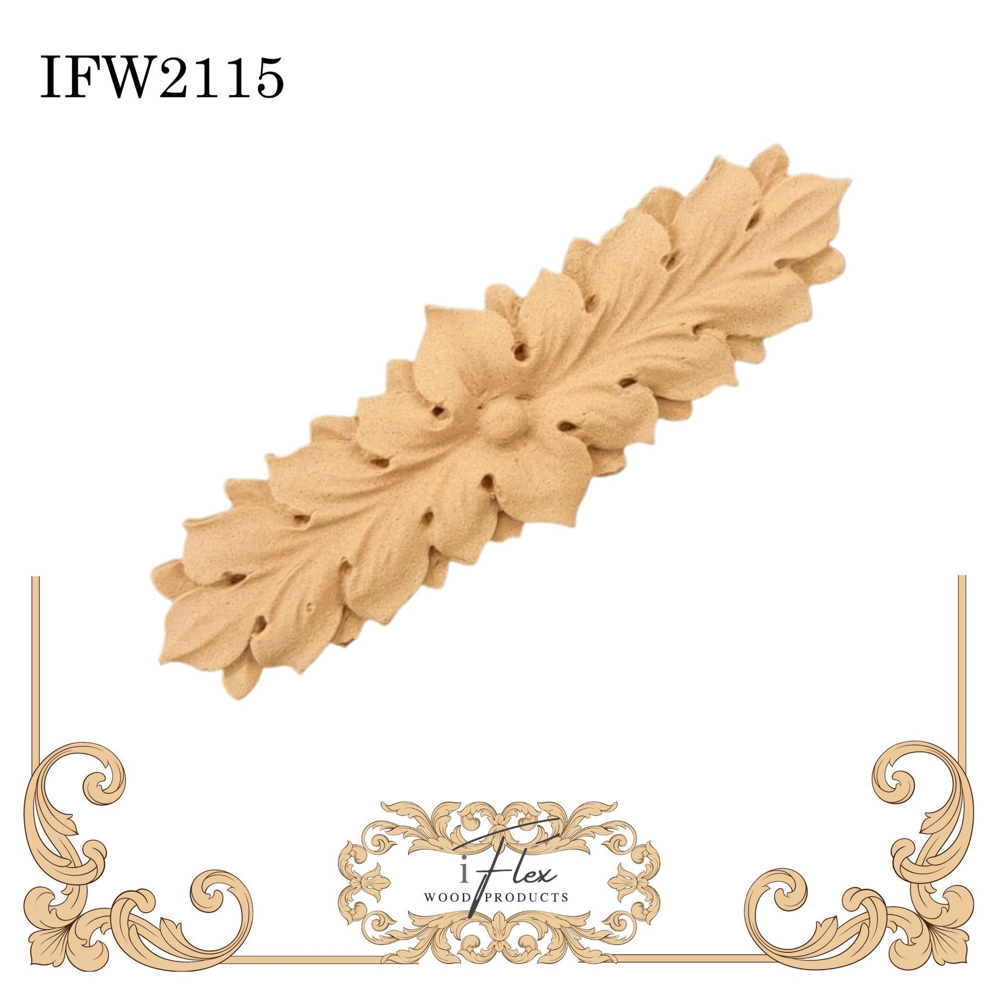 IFW 2115 iFlex Wood Products, bendable mouldings, flexible, wooden appliques, flower, leaf, pediment