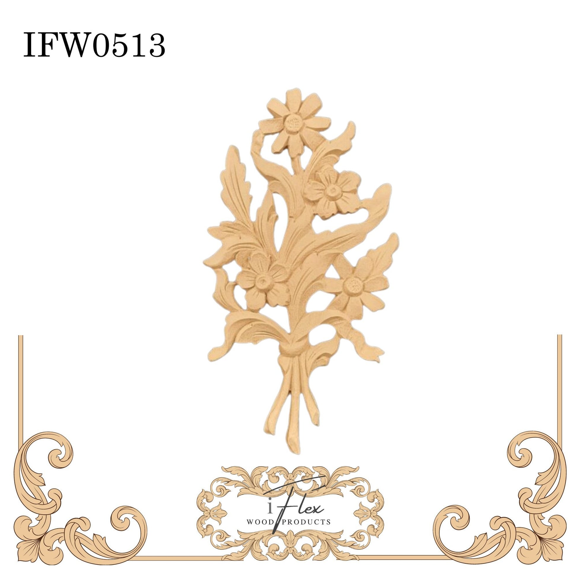 IFW 0513  iFlex Wood Products Flower bendable mouldings, flexible, wooden appliques